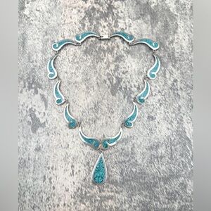 Antique 950 SS Turquoise Inlay Taxco Necklace